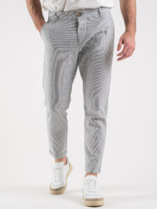 IMPERIAL Pantalone da abito in misto lino fantasia rigata PWB0FFZ Blu (4)