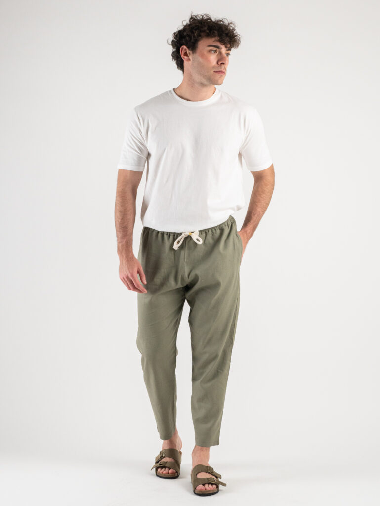 MOD Pantalaccio misto lino con coulisse in vita CS4012E Army4 Outfit