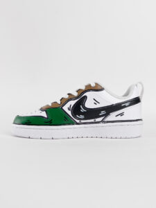 NIKE Court customizzata a mano Woods Cartoon con dettagli verdi:tabacco e baffo nero2