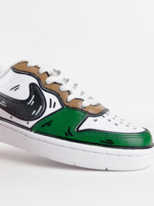 NIKE Court customizzata a mano Woods Cartoon con dettagli verdi:tabacco e baffo nero3