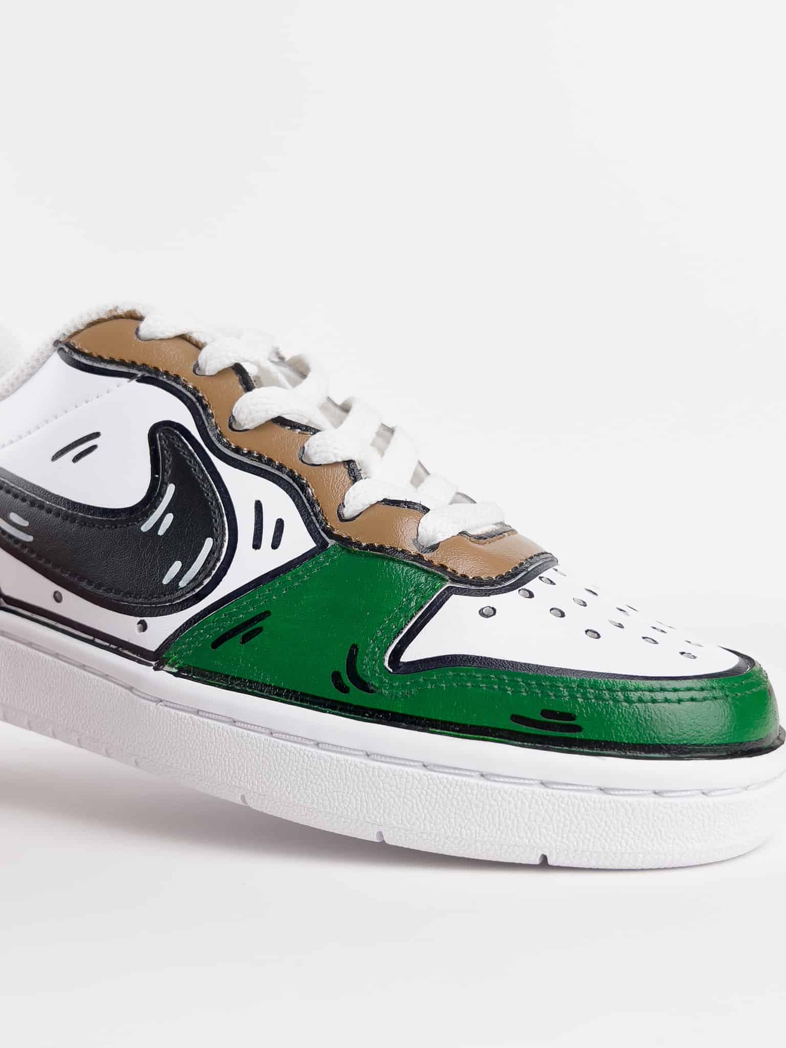 NIKE Court customizzata a mano con dettagli Cartoon verdi tabacco