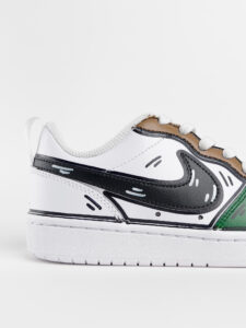 NIKE Court customizzata a mano Woods Cartoon con dettagli verdi:tabacco e baffo nero4