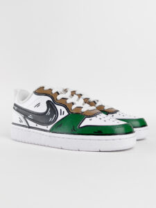 NIKE Court customizzata a mano Woods Cartoon con dettagli verdi:tabacco e baffo nero6