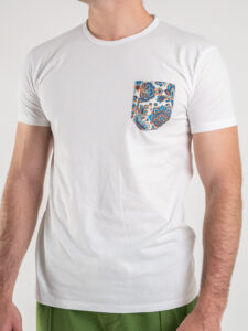 V2 T-shirt in cotone con taschino bianco stampa floreale (2)