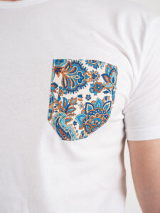 V2 T-shirt in cotone con taschino bianco stampa floreale (3)