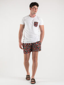 V2 T-shirt in cotone con taschino stampa fiorellini Bianca (2)