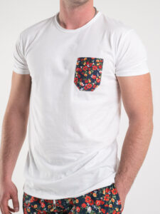 V2 T-shirt in cotone con taschino stampa fiorellini Bianca (3)