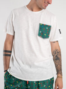 BERNA T-shirt in cotone con taschino in fantasia Subbuteo 230093 Bianca3