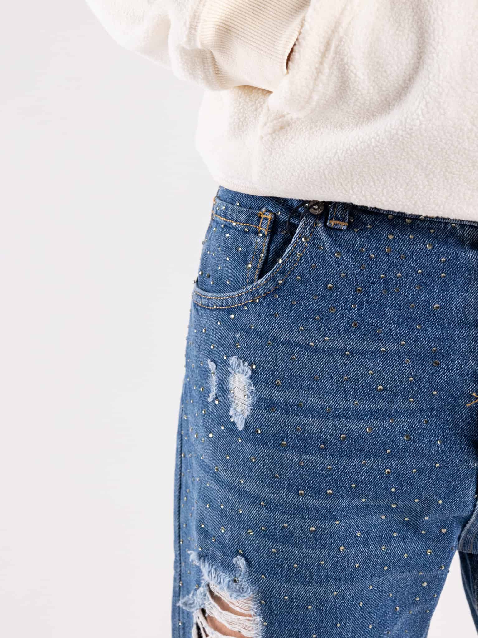 BLACKSUNDAY Jeans morbido con rotture e applicazioni strass 1006 Denim Prezzo 0 00 Estasi Fashion