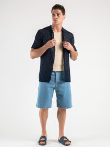 Polo abbottonata in maglia traforata CF307 Blu (2)