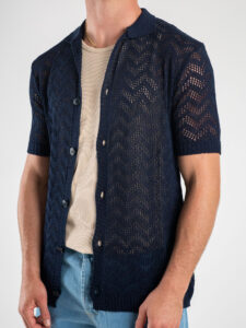 Polo abbottonata in maglia traforata CF307 Blu (4)