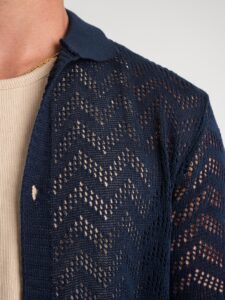 Polo abbottonata in maglia traforata CF307 Blu (7)