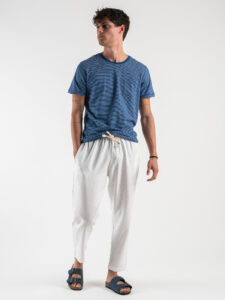 T-shirt in cotone con riga sottile e taschino BETA093B Blu:Bianca1