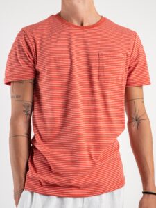T-shirt in cotone con riga sottile e taschino BETA093B Rossa:Bianca3