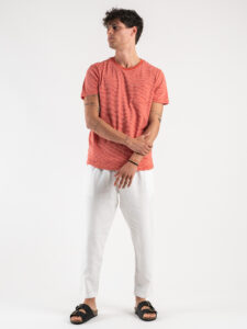 T-shirt in cotone con riga sottile e taschino BETA093B Rossa:Bianca5