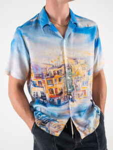Camicia 100% Viscosa a mezze maniche stampa positano CS6321