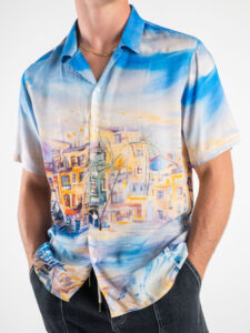 Camicia 100% Viscosa a mezze maniche stampa positano CS6323