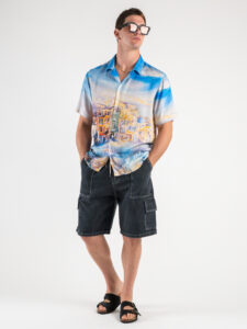 Camicia 100% Viscosa a mezze maniche stampa positano CS6324