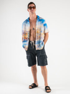 Camicia 100% Viscosa a mezze maniche stampa positano CS6325