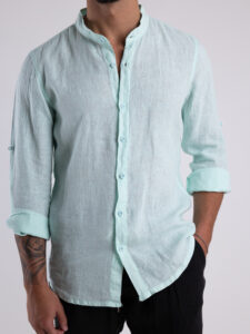 Camicia 100% lino con collo coreana CA02 Verde Menta1