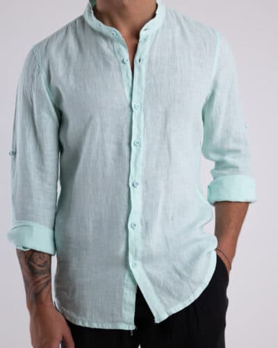 Camicia 100 lino con collo coreana CA02 Verde Menta1 Saldi