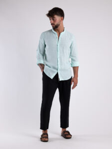 Camicia 100% lino con collo coreana CA02 Verde Menta2
