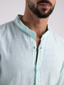 Camicia 100% lino con collo coreana CA02 Verde Menta3