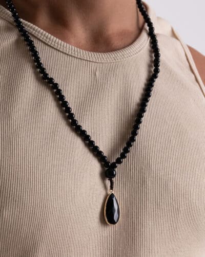 Collana effetto pietra lavica naturale lucida con ciondolo 1108 Nero1 Nuovi Arrivi