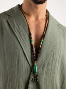 Collana nepal effetto legno naturale con ciondolo Verde 34501