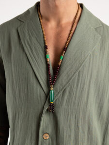 Collana nepal effetto legno naturale con ciondolo Verde 34502