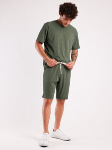 Coordinato a costine con t-shirt + Bermuda morbido 1032 Militare1