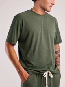 Coordinato a costine con t-shirt + Bermuda morbido 1032 Militare3