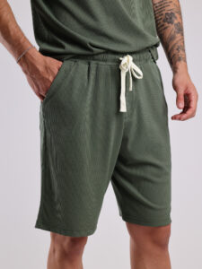 Coordinato a costine con t-shirt + Bermuda morbido 1032 Militare6