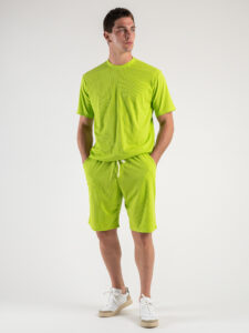Coordinato a costine con t-shirt + Bermuda morbido 1032 Verde Fluo (1)