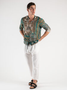 ESTASI Camicia in viscosa con collo coreana fantasia bandana FEDEZ Moro5