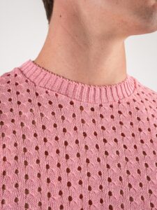 T-shirt girocollo in maglia traforata CF313 Rosa3