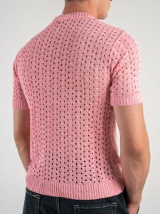 T-shirt girocollo in maglia traforata CF313 Rosa4
