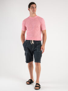 T-shirt girocollo in maglia traforata CF313 Rosa5