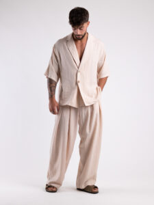 TOKYO coordinato cotone leggero con pantalone baggy e giacca doppiopetto OSAKA Beige1