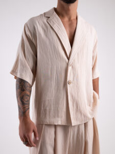 TOKYO coordinato cotone leggero con pantalone baggy e giacca doppiopetto OSAKA Beige2