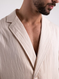 TOKYO coordinato cotone leggero con pantalone baggy e giacca doppiopetto OSAKA Beige5