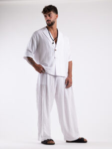 TOKYO coordinato cotone leggero con pantalone baggy e giacca doppiopetto OSAKA Bianco1
