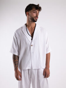 TOKYO coordinato cotone leggero con pantalone baggy e giacca doppiopetto OSAKA Bianco2