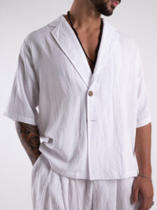 TOKYO coordinato cotone leggero con pantalone baggy e giacca doppiopetto OSAKA Bianco3