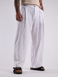 TOKYO coordinato cotone leggero con pantalone baggy e giacca doppiopetto OSAKA Bianco5