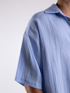 TOKYO coordinato misto lino con pantalone baggy con pinces e camicia mezze maniche KOBE Azzurro3