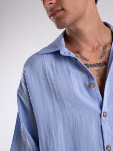 TOKYO coordinato misto lino con pantalone baggy con pinces e camicia mezze maniche KOBE Azzurro4