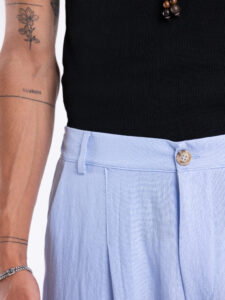 TOKYO coordinato misto lino con pantalone baggy con pinces e camicia mezze maniche KOBE Azzurro5