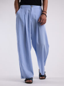 TOKYO coordinato misto lino con pantalone baggy con pinces e camicia mezze maniche KOBE Azzurro6