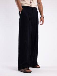 TOKYO coordinato misto lino con pantalone baggy con pinces e camicia mezze maniche KOBE Nero4